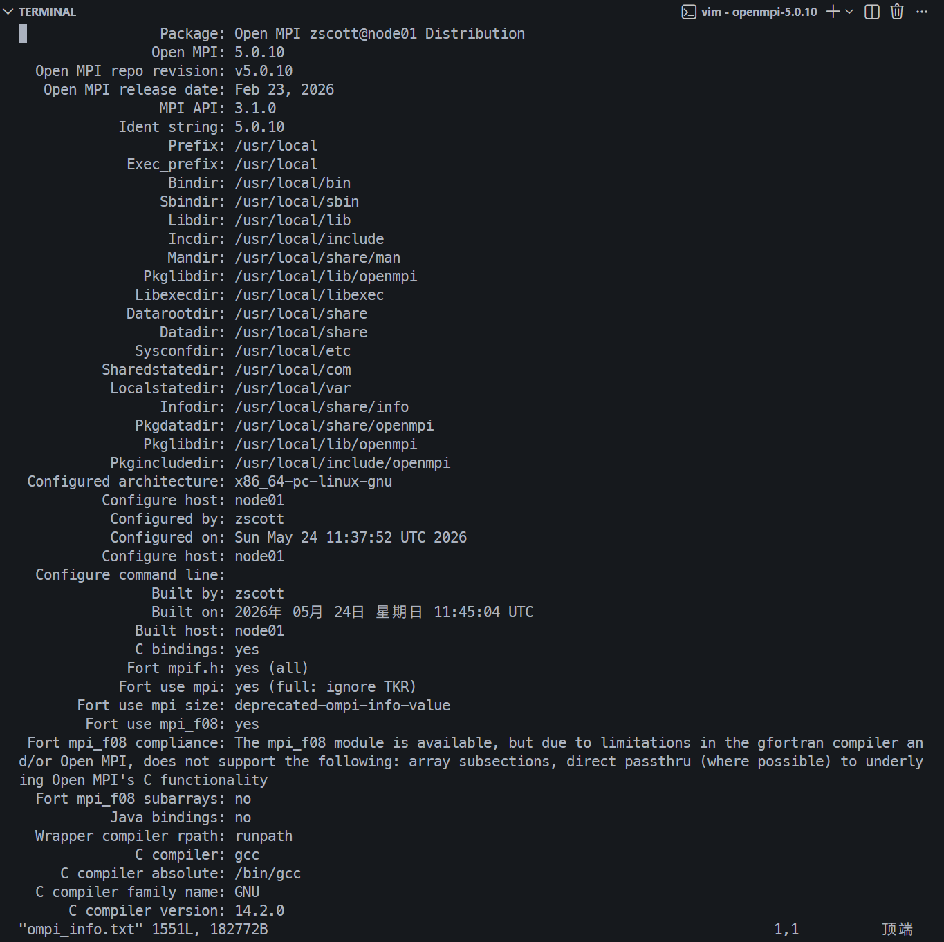 OpenMPI 安装结果